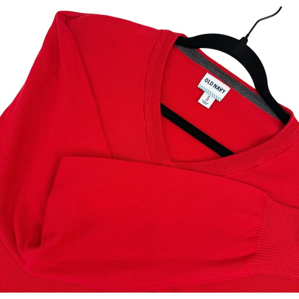 Old Navy Red V Neck Mens Cotton Long Sleeve Lightweight Pullover Sweater XL